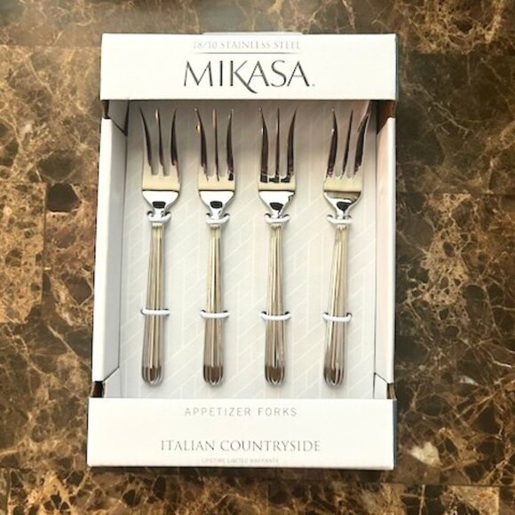 NIB Mikasa Italian Countryside Appetizer Forks Set of 4 - Picture 1 of 9